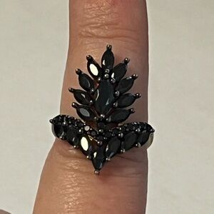 BBJ Black Onyx Multi-Gemstone Gold Plated Sterling Silver Cluster Cocktail Ring